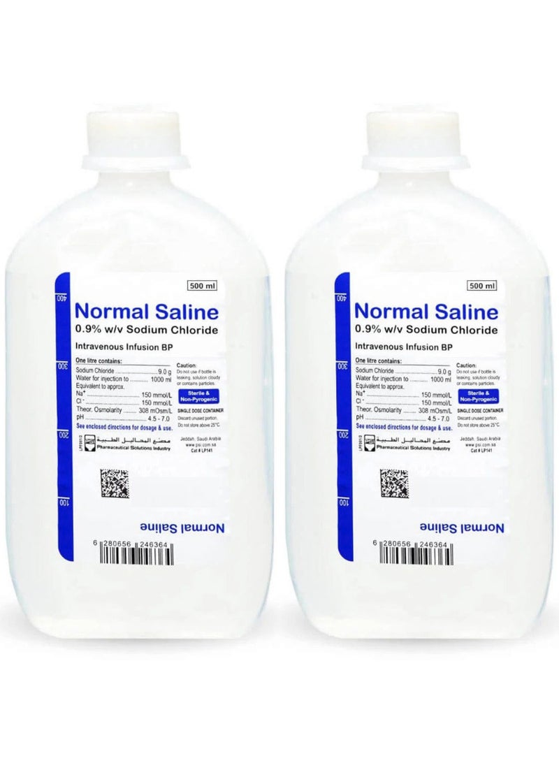 Psi Pack Of 2 Normal Saline 0.9% W/V Infusion 500 ml - Image 1